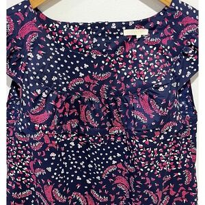 Tulle Anthropologie Women Top Floral Navy Pink Ruffles Flyer Sleeves Tier